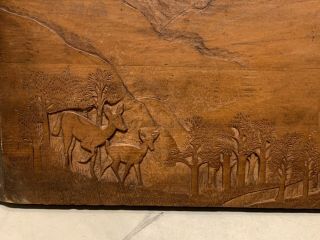 Great Antique Folk Art Make Do Relief Carving Man Fishing House Deers Landscape 8