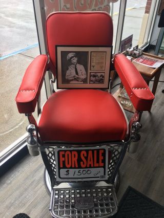 EMIL PAIDAR BARBER CHAIR.  Reupolstered/ Rechromed Manufactured In Chicago Ill. 4