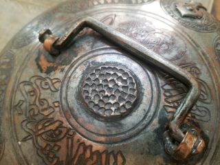 Rare Antique Hand Etched Arabic Copper Bowl With Lid 9