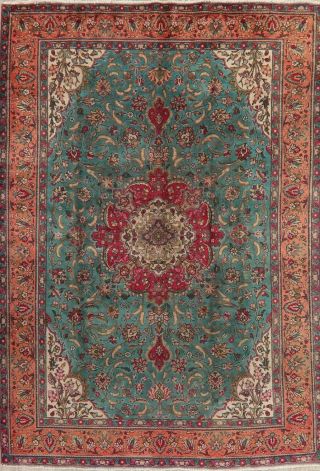 Traditional Floral Area Rug Wool Oriental Handmade Old Carpet 8 X 11 Green Rug