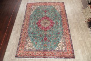 Traditional Floral Area Rug Wool Oriental Handmade Old Carpet 8 x 11 Green Rug 2