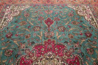 Traditional Floral Area Rug Wool Oriental Handmade Old Carpet 8 x 11 Green Rug 3