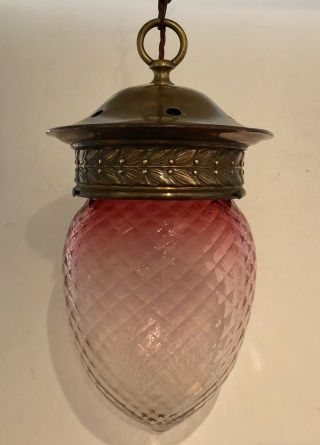 Antique Victorian Cranberry Glass Hall Lantern Lamp Pendant With Brass Gallery 2