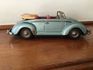 1950 ' s Japan TN Nomura VW Convertible B/O Tin Beetle Car W/ Forward/Reverse,  Wo 4