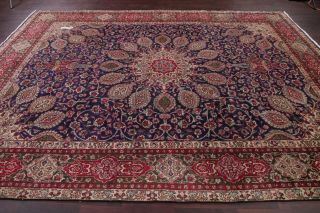 Antique Medallion Navy Blue Red Oriental Area Rug Floral Hand - Knotted Wool 10x13