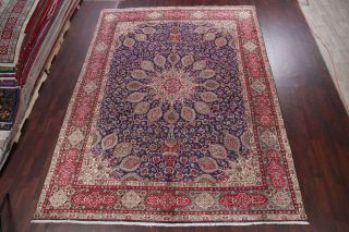 Antique Medallion NAVY BLUE RED Oriental Area Rug Floral Hand - Knotted Wool 10x13 3