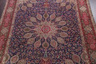 Antique Medallion NAVY BLUE RED Oriental Area Rug Floral Hand - Knotted Wool 10x13 4