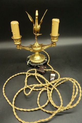 LAMP CANDLEHOLDER PERIOD NAPOLEON III - BRONZE & MARBLE - FRENCH ANTIQUE 12