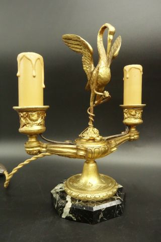 Lamp Candleholder Period Napoleon Iii - Bronze & Marble - French Antique