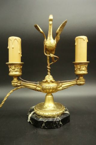 LAMP CANDLEHOLDER PERIOD NAPOLEON III - BRONZE & MARBLE - FRENCH ANTIQUE 2