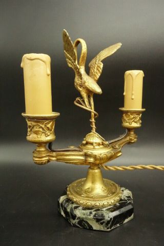 LAMP CANDLEHOLDER PERIOD NAPOLEON III - BRONZE & MARBLE - FRENCH ANTIQUE 7