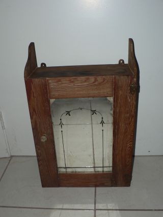 Antique Vintage Primitive Wall Cabinet Shelve Bathroom Vanity Display Oak Wood
