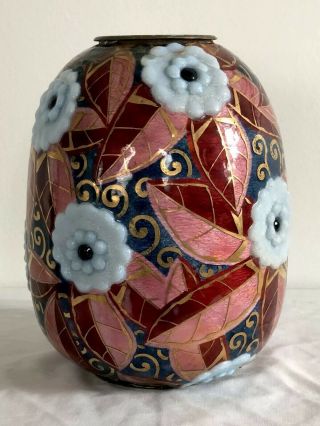Jules Sarlandie French Enamel Limoges Vase Circa 1930 Similar To Camille Faure 3