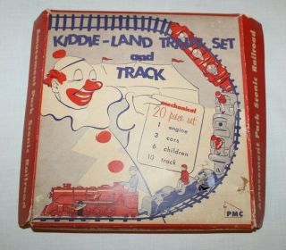 Vintage Nosco Wind Up Locomotive Train W/ 3 Additional Train Cars W/ Box Track