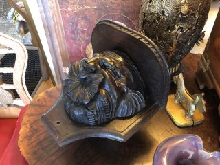 Antique Arts & Crafts 8 - lb Carved Oak WALL SHELF North Wind Green Man’s Face 4
