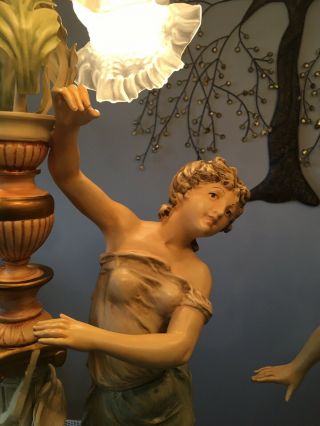 Antique Pair Art Nouveau Spelter Lamps,  L&F Moreau,  Signed 3