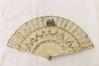 ANTIQUE HAND HELD CHINESE FAN BONE AND MATERIAL CONSTRUCTION (FS13) 4