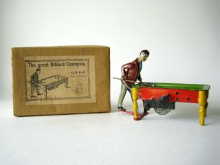 The Great Billiard Champion Antique Tin Toy Germany 1920 Boxed