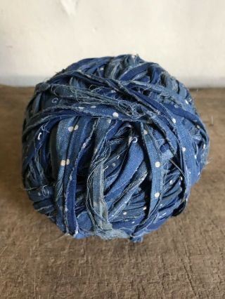 Big Best Early Antique Blue Dot Calico Homespun Rag Ball Textile Aafa 4