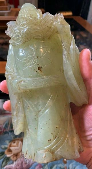 钟馗 JADE CARVED ZHONG KUI FIGURE - Qing Dynasty Period - Marks To Base VERY RARE 7