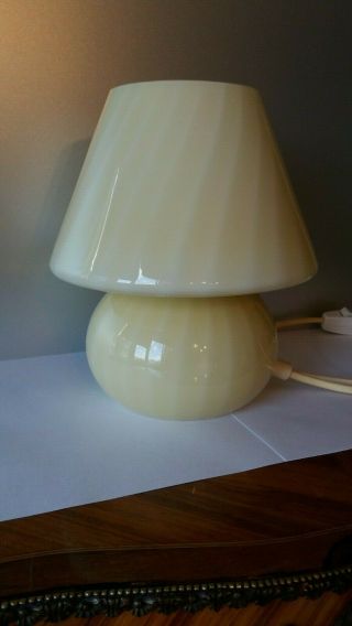 Vintage Mid Century Murano Glass Small Yellow Swirl Table Lamp From 70