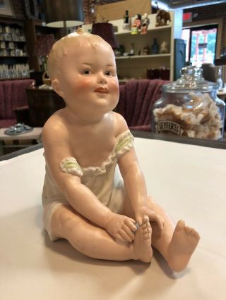 Antique Gebruder Heubach Piano Baby Medium Touching Toes German Bisque Porcelain