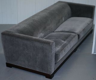 Rrp £10500 Promemoria Wanda 4 Seat Silky Sofa Grey Velvet Sofa Feather Filled
