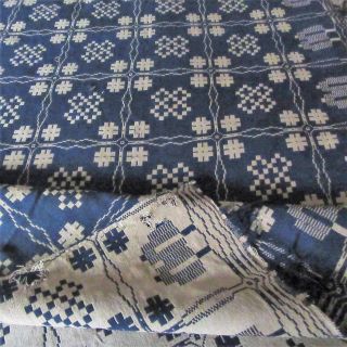 1815 Antique Indigo Blue Deep Tan Coverlet Center Seam Primitive Textile W/date