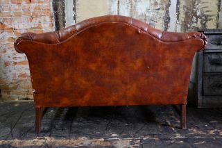 Vintage Tufted Button Chesterfield Sofa Loveseat Cigar Leather Brown Furniture 10