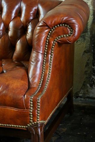 Vintage Tufted Button Chesterfield Sofa Loveseat Cigar Leather Brown Furniture 5