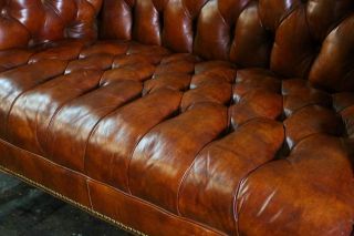 Vintage Tufted Button Chesterfield Sofa Loveseat Cigar Leather Brown Furniture 7