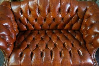 Vintage Tufted Button Chesterfield Sofa Loveseat Cigar Leather Brown Furniture 8