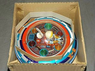 VINTAGE TIN & PLASTIC SPACE SHIP X - 5 FLYING SAUCER 1960 ' S MASUDAYA / JAPAN W BOX 4