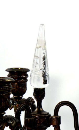 Early 20th c.  Pairpoint bronze candelabra with engraved glass elements [11751] 11