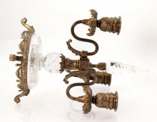 Early 20th c.  Pairpoint bronze candelabra with engraved glass elements [11751] 4
