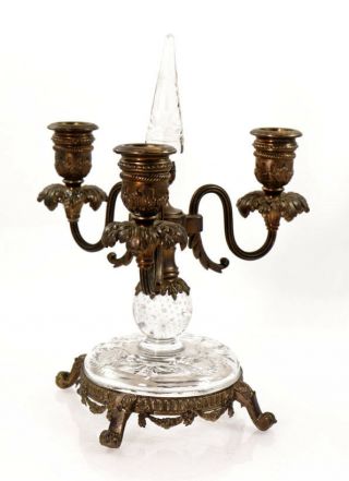 Early 20th c.  Pairpoint bronze candelabra with engraved glass elements [11751] 5
