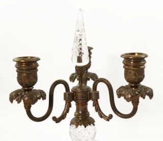 Early 20th c.  Pairpoint bronze candelabra with engraved glass elements [11751] 6