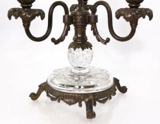 Early 20th c.  Pairpoint bronze candelabra with engraved glass elements [11751] 7