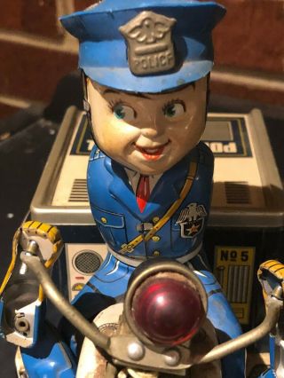 Vintage 1950 ' s Nomura POLICE PATROL Motorcycle No.  5 Japan Tin Toy 9