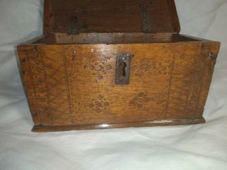 Fine Mid 17th Century Carved Oak Candle Box Casket c1650 3