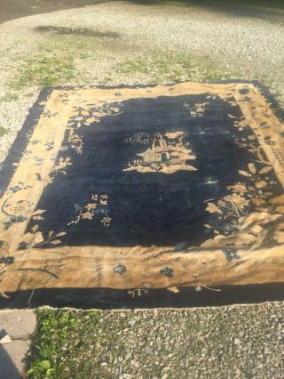 9x12 Chinese Rug Vintage Art Deco Hand - Made Oriental Rug