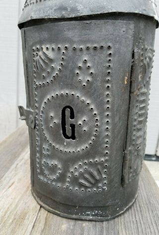 Early Antique Punched Pierced Tin Barn Candle Lantern Primitive 6