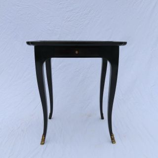 A French Ebonized Single - Drawer Side Table Brass Hoof Feet,  Maison Jansen Style