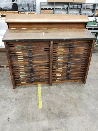 Letterpress Vintage Printers Wood Type Case W/ 40 Drawers - All Wood