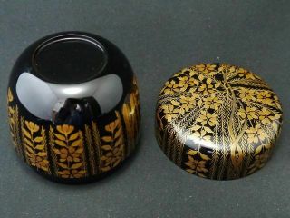 Japan Lacquer Wooden Tea caddy GORGEOUS PEARL BUSH design in makie O - Natsume 611 10