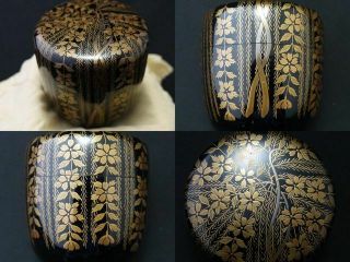 Japan Lacquer Wooden Tea Caddy Gorgeous Pearl Bush Design In Makie O - Natsume 611
