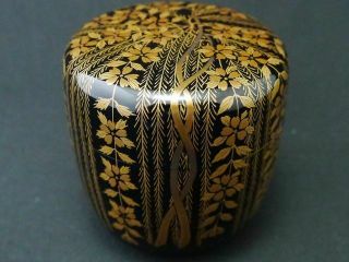 Japan Lacquer Wooden Tea caddy GORGEOUS PEARL BUSH design in makie O - Natsume 611 4