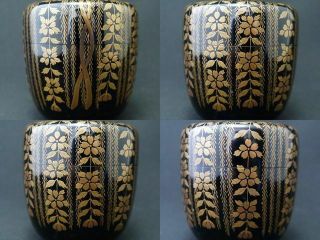 Japan Lacquer Wooden Tea caddy GORGEOUS PEARL BUSH design in makie O - Natsume 611 5