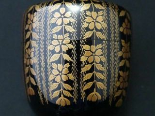 Japan Lacquer Wooden Tea caddy GORGEOUS PEARL BUSH design in makie O - Natsume 611 7