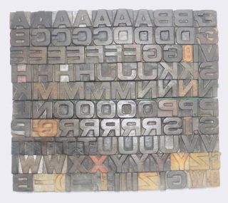 110 Piece Vintage Letterpress Wood Wooden Type Printing Blocks 25m.  M.  Vb - 238